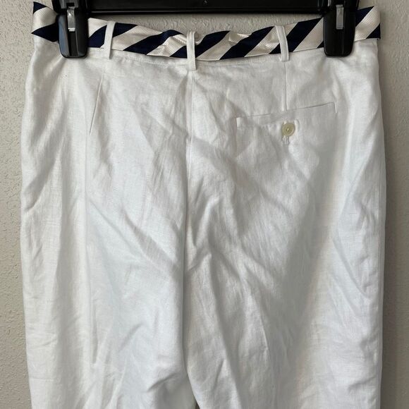 NWT Lauren Ralph Lauren White Linen Belted Pants - Picture 6 of 9